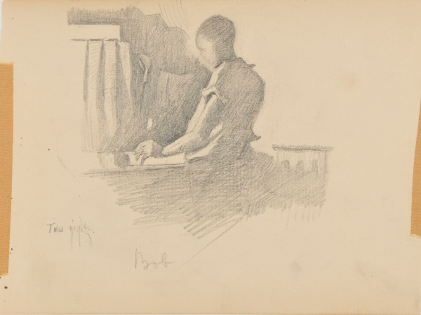 Sketch from a Camping Trip on the Lower Susquehanna in 1887 (half length study of a man, facing left). Inscribed: ‘Twas night/Bob’ - Image 4