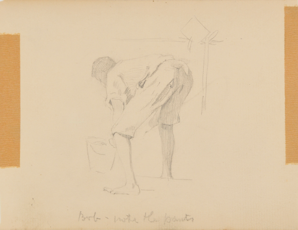 Sketch from a Camping Trip on the Lower Susquehanna in 1887 (study of a young man, stooping over a pail). Inscribed: ‘Bob – note the pants’ - Image 2