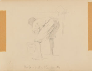 Sketch from a Camping Trip on the Lower Susquehanna in 1887 (study of a young man, stooping over a pail). Inscribed: ‘Bob – note the pants’