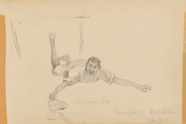 Sketch from a Camping Trip on the Lower Susquehanna in 1887 (young man lying prone). Inscribed: ‘I’m comin Sir’ Sunday eve a Supper Split’ - Image 4