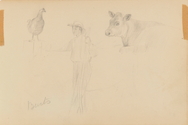 Sketch from a Camping Trip on the Lower Susquehanna in 1887 (sketch of a chicken, a man, and a cow). Inscribed: ‘Burts’ - Image 3