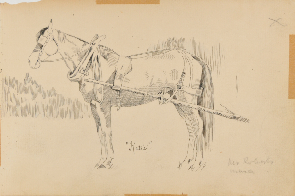 Sketch from a Camping Trip on the Lower Susquehanna in 1887 (sketch of a horse in harness, side view). Inscribed: ‘Katie/Mr. Roberts mare’ - Image 4