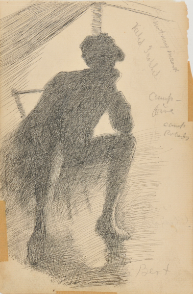 Sketch from a Camping Trip on the Lower Susquehanna in 1887 (study of a back lighted seated figure. Inscribed: ‘Not my insert/Veiled Prophet/Camp fire/Camp Roberts/Bert by the Campfire/Bert.’ - Image 3