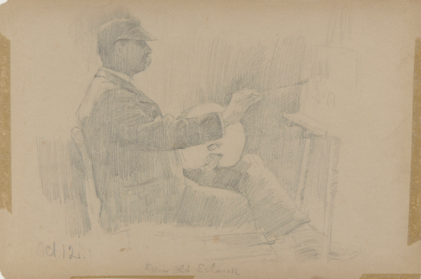 Sketch from a Camping Trip on the Lower Susquehanna in 1887 (study of a man painting at an easel). Inscribed: ‘Oct 12/Dera Sclonick.’ - Image 2