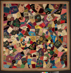 Crazy Quilt with Striped Ribbon Border