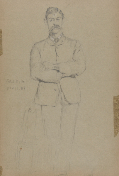 Sketch from a Camping Trip on the Lower Susquehanna in 1887 (3/4 length portrait of a man, standing with arms folded). Inscribed: ‘Harris Sr -/Nov. 11 – ’87.’ - Image 2