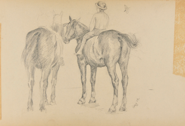 Sketch from a Camping Trip on the Lower Susquehanna in 1887? (2 studies of a horse with a boy mounted bareback). Inscribed: ‘Aug 29.’ - Image 3