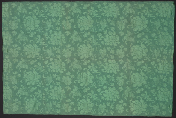 Green Damask Panel with Flowers and Butterflies