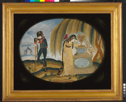 MOURNING EMBROIDERY DEPICTING LIBERTY WEEPING AT THE TOMB OF WASHINGTON