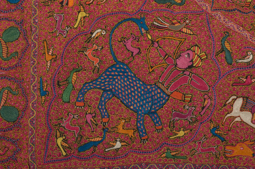 Embroidered Rumal (Square Amlikar Shawl) with Figures - Image 34