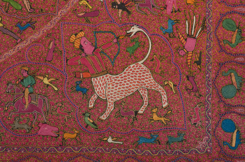 Embroidered Rumal (Square Amlikar Shawl) with Figures - Image 33