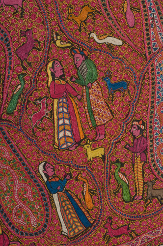 Embroidered Rumal (Square Amlikar Shawl) with Figures - Image 26