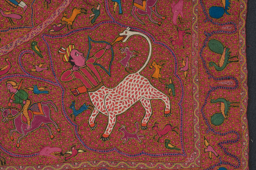 Embroidered Rumal (Square Amlikar Shawl) with Figures - Image 25
