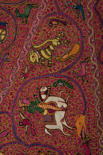 Embroidered Rumal (Square Amlikar Shawl) with Figures - Image 21