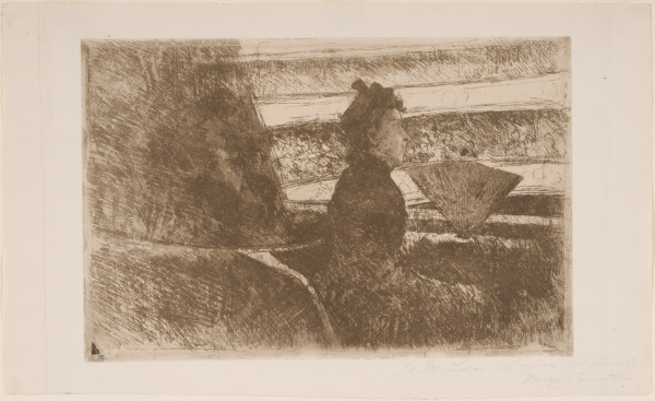 LADY IN BLACK, IN A LOGE, FACING RIGHT