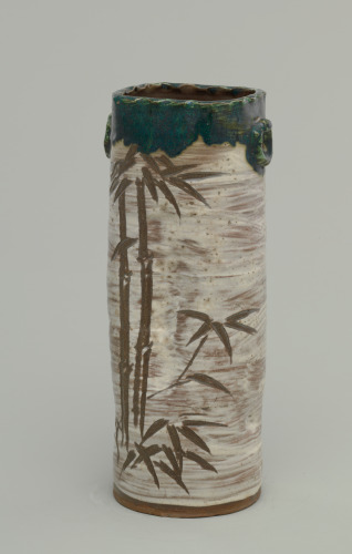 Oribe-Style Tall Vase with Bamboo Decoration - Image 2