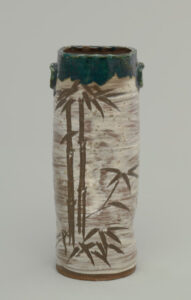 Oribe-Style Tall Vase with Bamboo Decoration