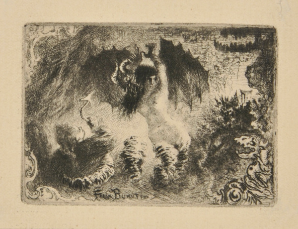 FIRST VIGNETTE FROM THE BOOK "JACQUES CAZOTTE, LE DIABLE AMOUREUX (PARIS: QUANTIN, 1878)"