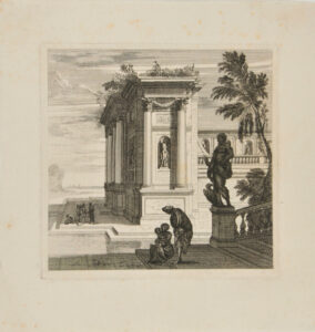 Roman Palace with Three Figures at Foot of Stairs