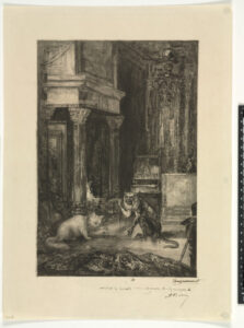 Monkey and Cat Playing a Game Before the Hearth