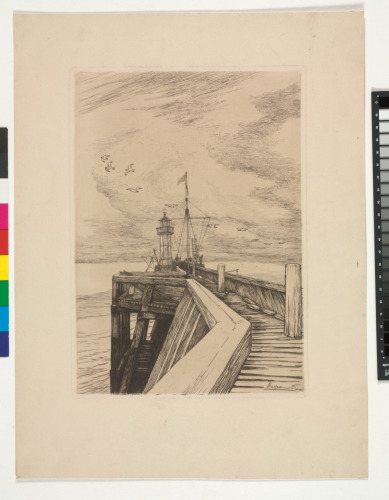 LIGHTHOUSE AND BOAT AT THE END OF A PIER