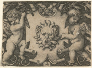 A Mask on a Shield, Held by Two Putti