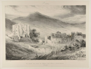 Vue générale des ruines du château et du village de Saint- Nectaire