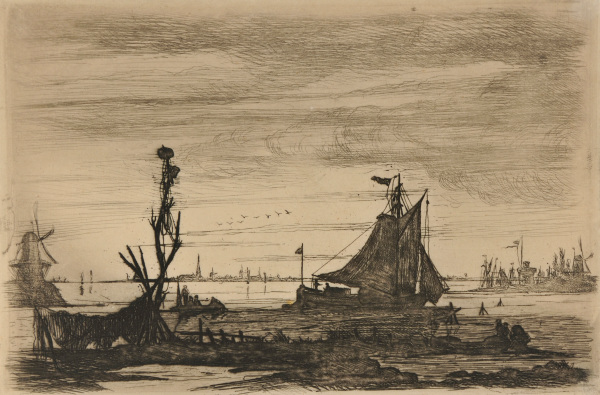 SHORE WITH NETS DRYING ON THE LEFT