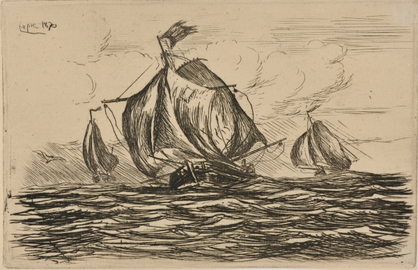 THREE SAILBOATS HEADING INTO THE WIND