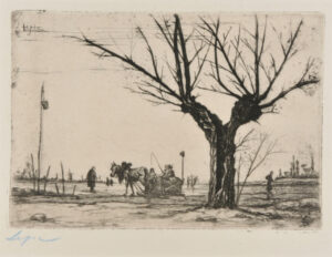 Traineau et arbre dépouillé