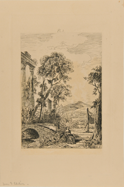 WOMAN SEATED AT A BRIDGE IN RUINS