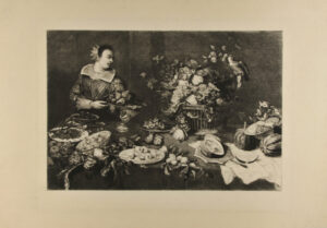 Woman at Table Covered with Fruit