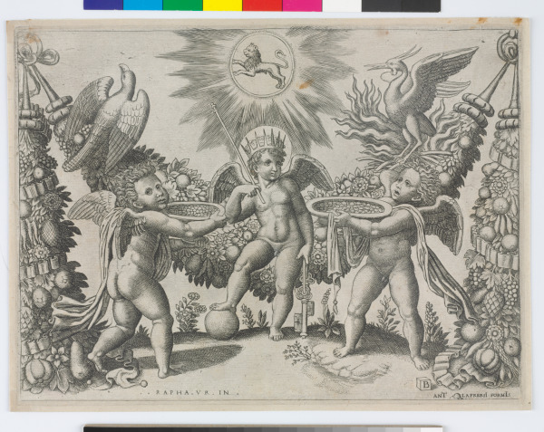 Two Putti Presenting Cups Full of Gold to the God of Riches - Image 1