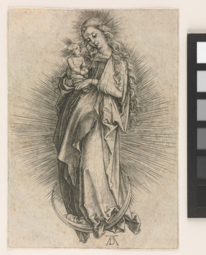 THE VIRGIN WITH LONG HAIR, STANDING ON A CRESCENT