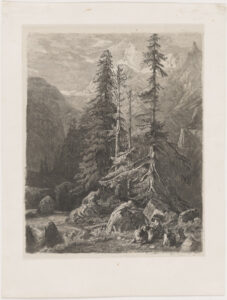 Swiss Mountains with Goats Resting