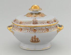 American Market Covered Soup Tureen Decorated with a Sailing Vessel