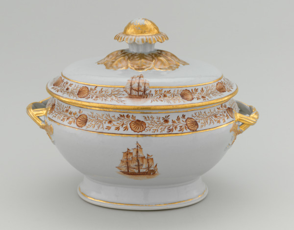 American Market Covered Soup Tureen Decorated with a Sailing Vessel - Image 3