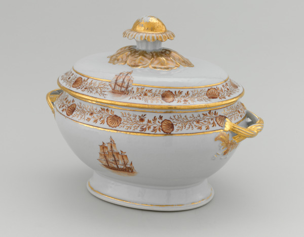 American Market Covered Soup Tureen Decorated with a Sailing Vessel - Image 2