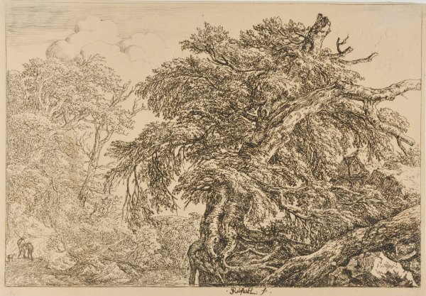 The Great Beech, with Two Men and a Dog