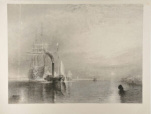 Ships on a river, with sun and moon