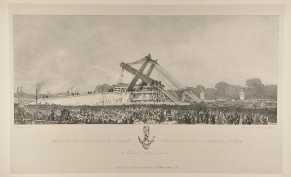 Érection de l’Obelisque de Louqsor sur la Place de la Concorde à Paris, 25 Octobre 1836, à midi