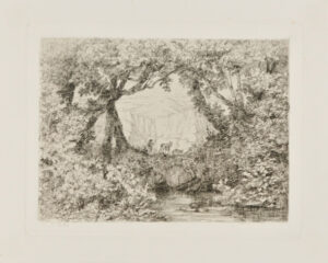 Landscape with man driving donkeys