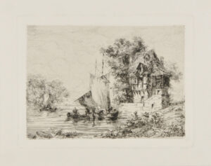 Sailboats by a single cottage