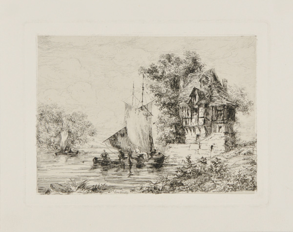 Sailboats by a single cottage