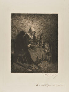 Fileuse et son enfant, Auvergne (première planche)