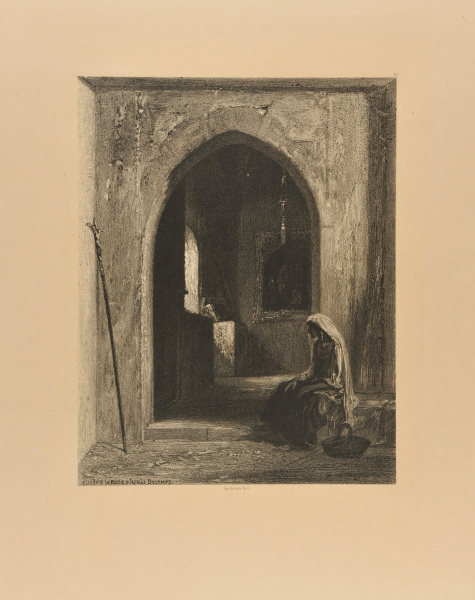 WOMAN AT THE DOOR OF A CHURCH