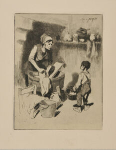 Une Femme Qui Lave son Linge et un Gamin