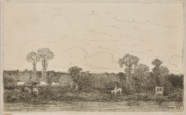 RIVER LANDSCAPE WITH MAN ON HORSEBACK