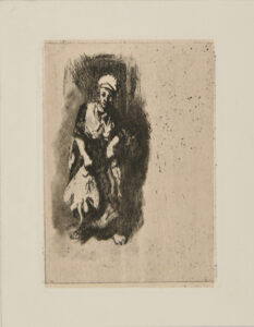 Femme pieds nus, tenant une raie et d’autres poissons