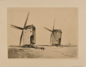 Two WIndmills with Village Spire in the Background